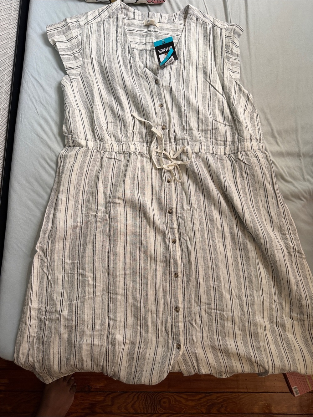 Briggs New York Cream and Gray Striped Midi Dress